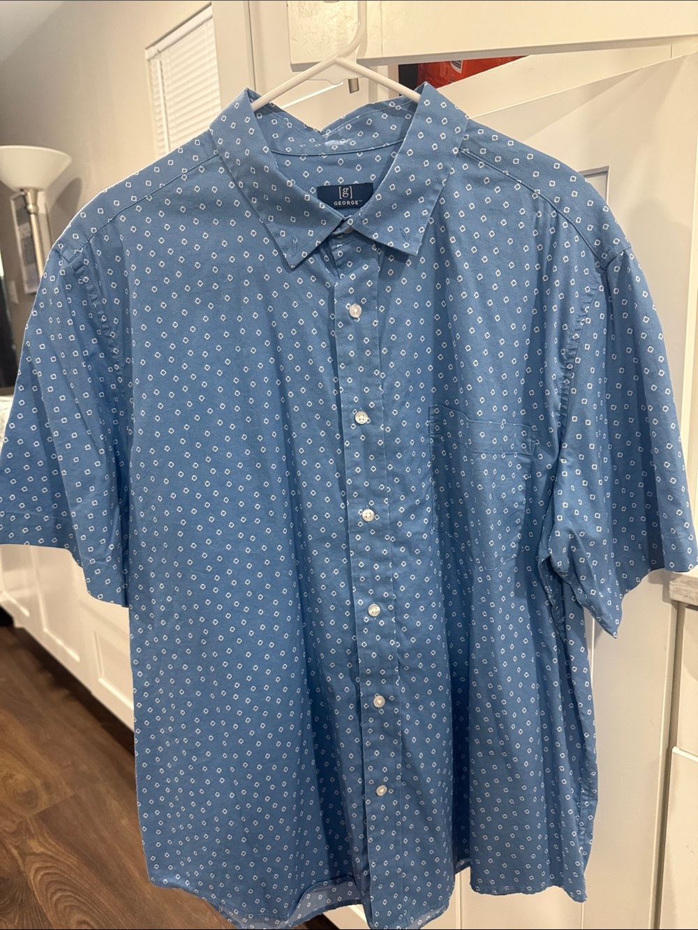 George Blue Short-Sleeve Button-Down Shirt with White Micro Dots